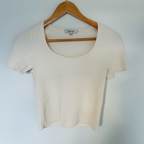 Madewell Tops - Madewell Ivory Ribbed Scoop Neck Cropped Top Size S
